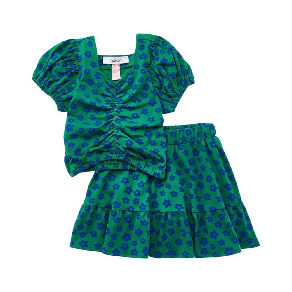 Marion Girls  2Pc Floral Top & Skirt Set, Green